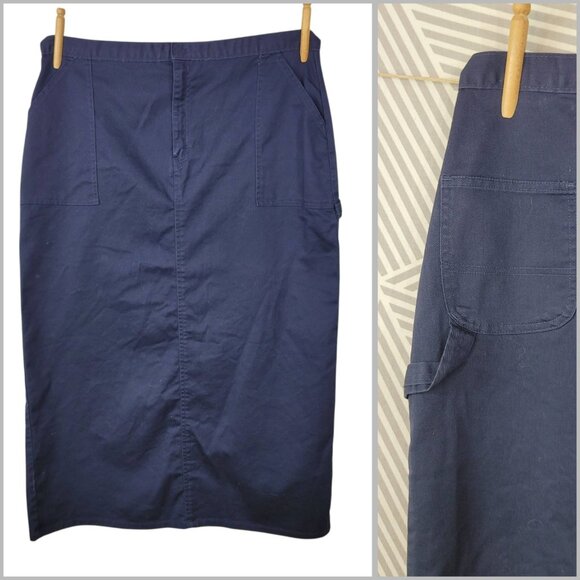 Dickies Chino Long Carpenter Skirt Size 21 16 XL Navy Blue Slit Modest Uniform - Picture 1 of 8